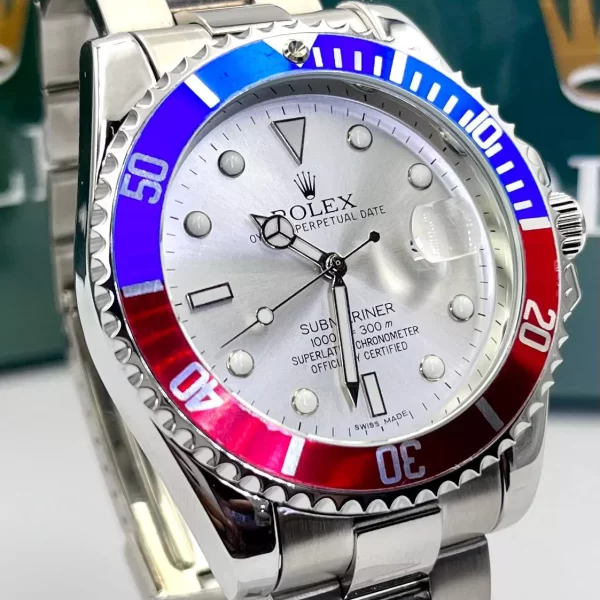 Relógio Rolex Submariner Misto Prata vermelho e azul linha Gold c/ caixa premium - Image 2